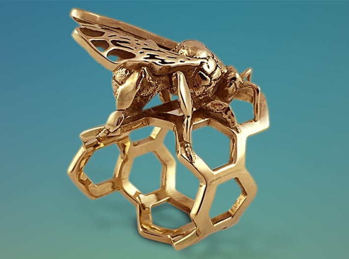 Western Honey Bee Ring 3d printed Featured Image: Polished Brass