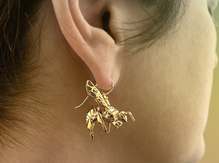 Western Honey Bee Earrings 3d printed Featured Image: 18K Gold Plated