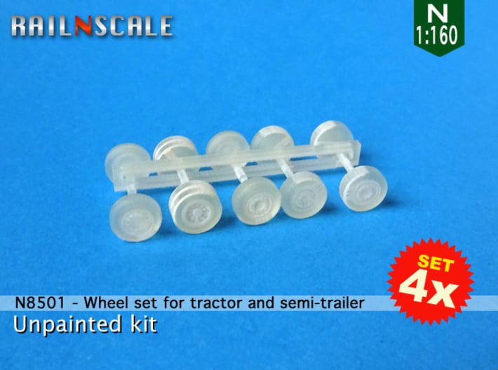 SET 4x Wheel set for tractor and semi-trailer (N) 3d printed 