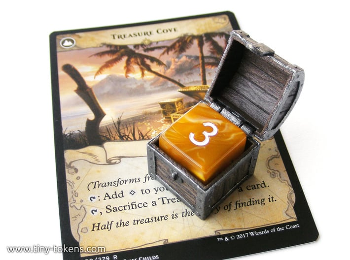 MTG Treasure Chest Token (16 mm dice chest) 3d printed Hand painted White Strong & Flexible 