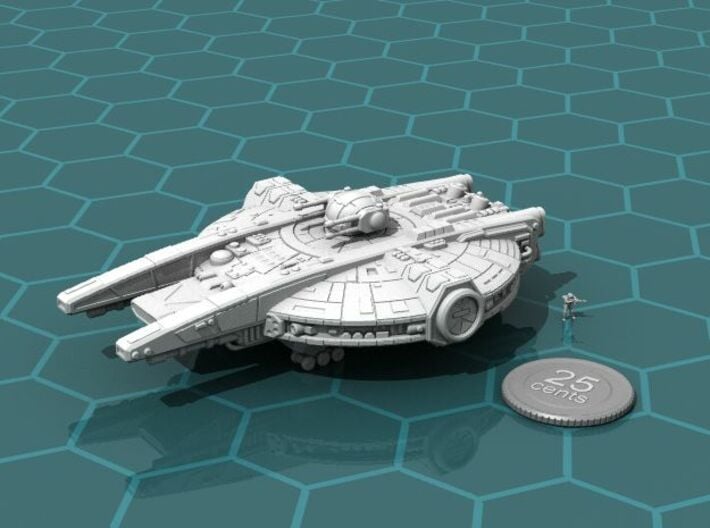 YT-2350 Military Transport 3d printed Render of the model, with a virtual quarter for scale.