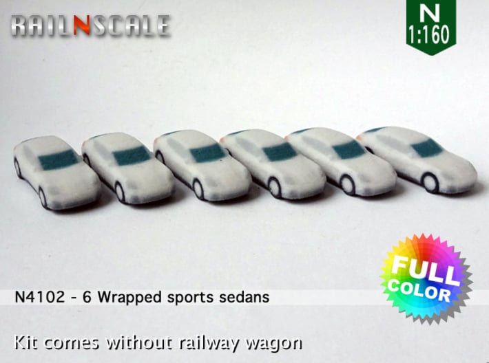 6 Wrapped sports sedans (N 1:160) 3d printed 