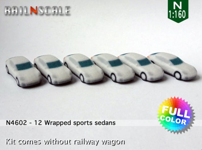 12 Wrapped sports sedans (N 1:160) 3d printed 
