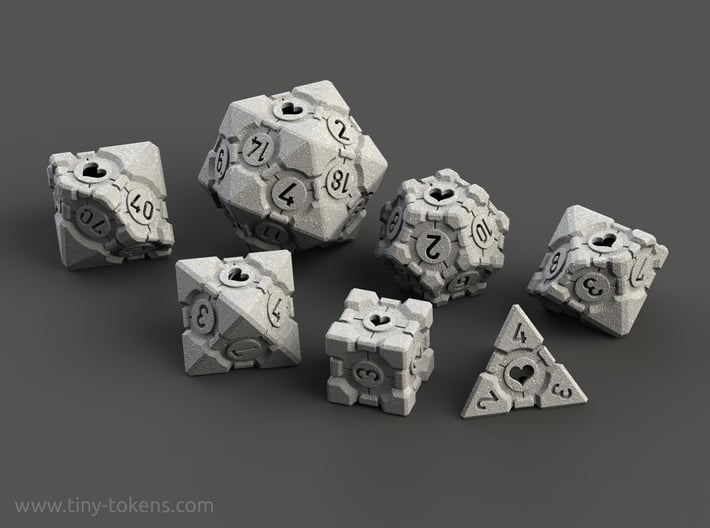 Companion Cube Polyhedral 7 Dice Set (+ decader) 3d printed 