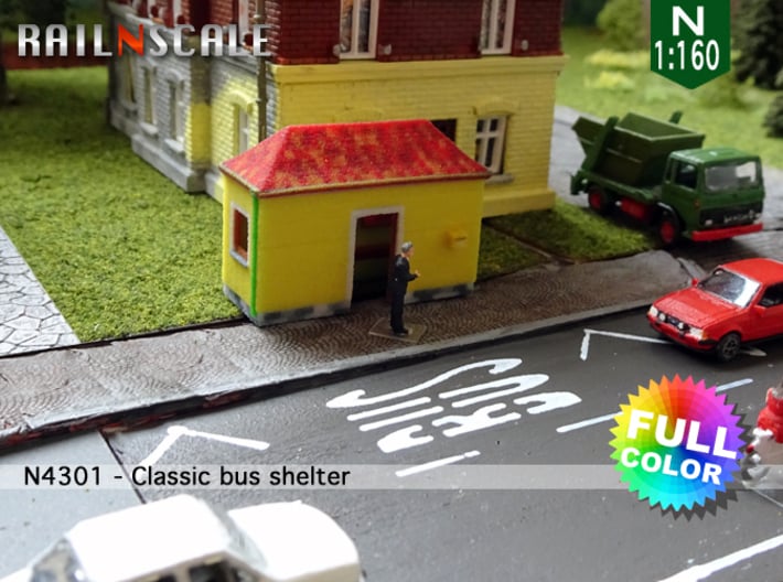 Classic bus shelter (N 1:160) 3d printed 