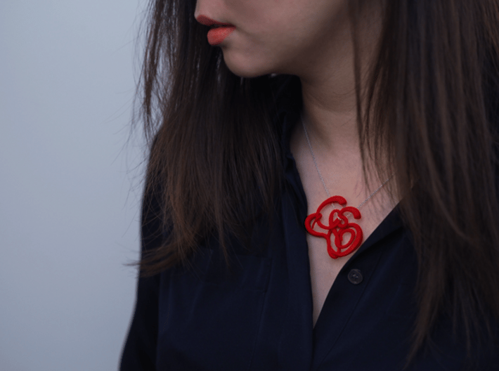Gijsbrechts Calligraphy Pendant 3d printed Red Strong and Flexible Nylon Plastic