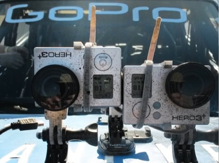 GoPro HERO 3+ 3D System: Wider Lens Separation  3d printed After 15 hours of racing (Zip-ties optional)