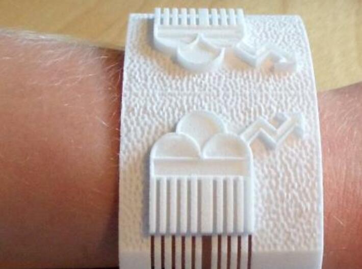 Raincloud bracelet 3d printed White Strong & Flexible, on a 7yr old's arm