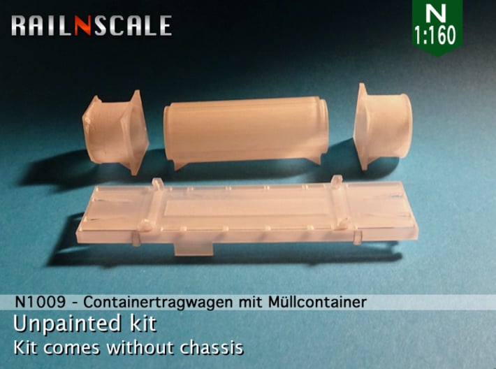 Containertragwagen mit Müllcontainer (N 1:160) 3d printed 