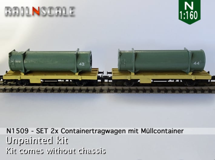 SET 2x Containertragwagen mit Müllcontainer (N) 3d printed 