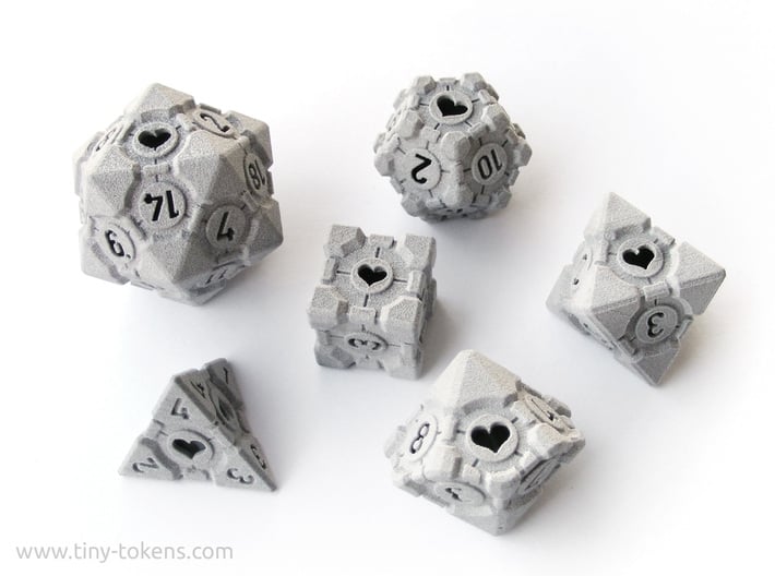 Companion Cube Polyhedral 6 Dice Set 3d printed 