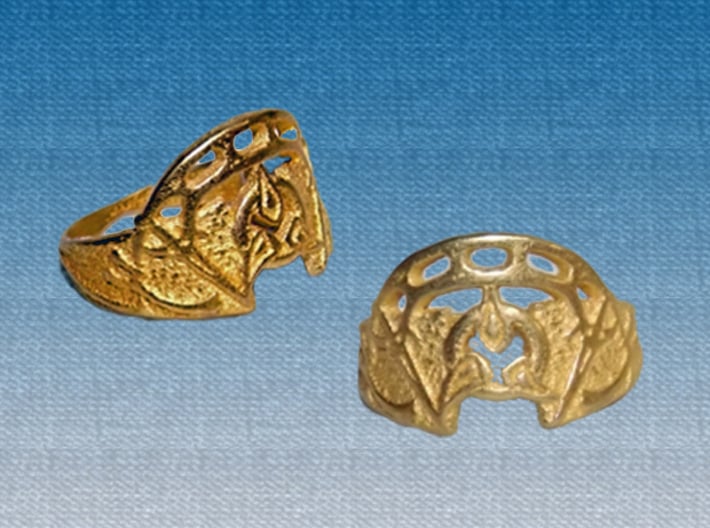 Dahar Master Ring 3d printed Polished Gold Steel - two views