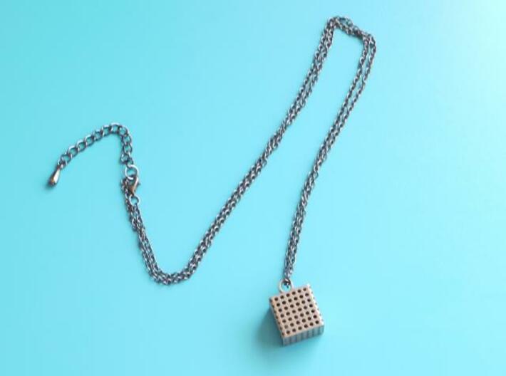 Perforated Cube Pendant  3d printed on gunmetal chain. add you own chain.