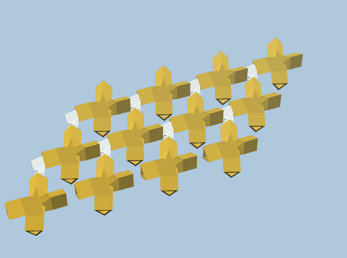 12 yellow cross-bobs, green plane 3d printed