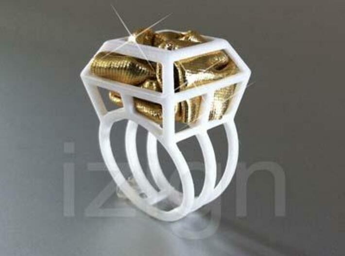 ring06 19 3d printed White Strong & Flexible Polished dressed up with a piece of gold fabric