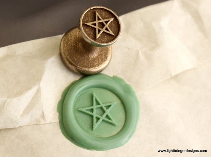 Pentagram Wax Seal 3d printed Pentagram wax seal and impression in Light Green sealing wax