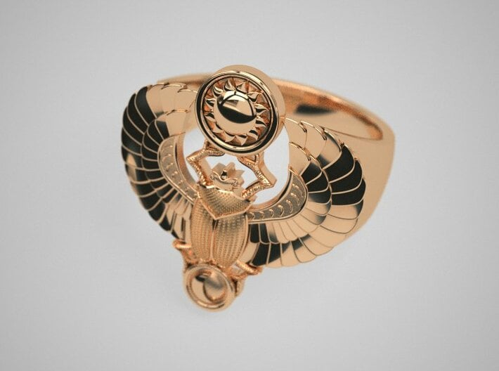Winged scarab ring 3d printed
