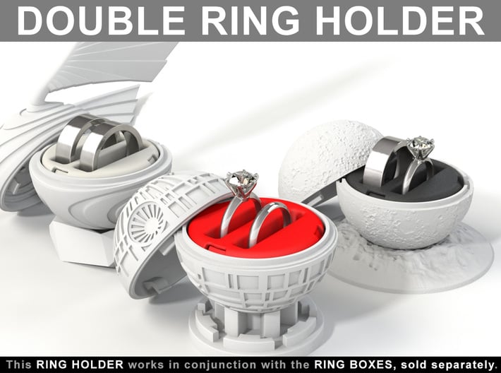 DOUBLE RING HOLDER (REGULAR) To (*) ALL RING BOXES 3d printed Choose your Ring Box in the shop. The rings are not included.