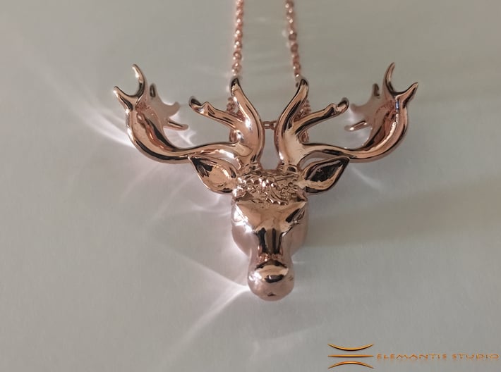 Mistletoe Reindeer Pendant/ Ornament 3d printed Rose gold plated brass (Chain not included)