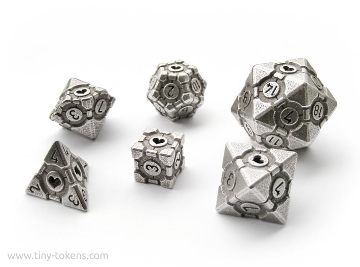 Companion Cube Polyhedral 6 Dice Set 3d printed
