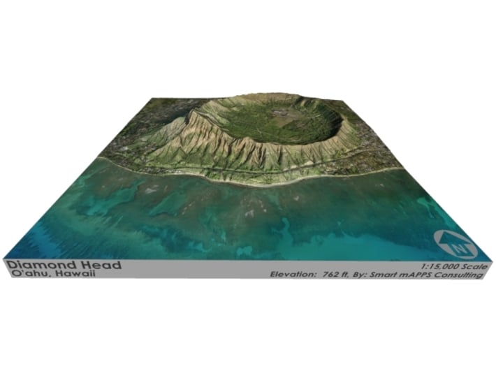 Diamond Head, Hawaii: 6"x6" 3d printed 