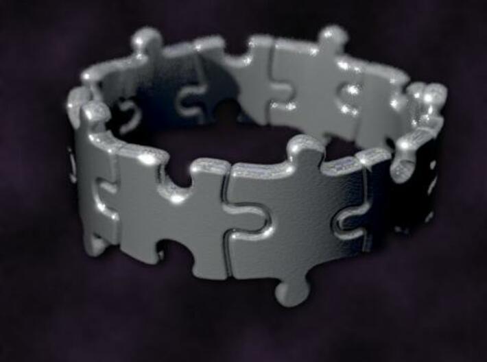 Puzzle Ring 01 size 5 3d printed Rendered to simulate silver