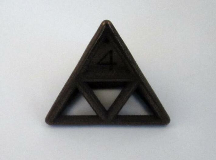 D4 Cage Dice 3d printed In Antique Bronze Glossy (front view)