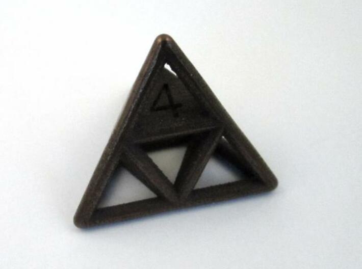 D4 Cage Dice 3d printed In Antique Bronze Glossy (perspective view)