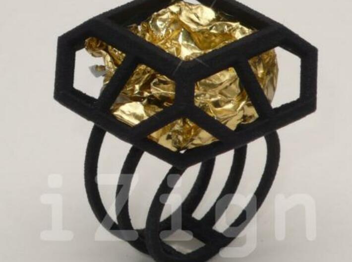 ring08 XL 19 3d printed ring XL black (gold wrapper not included)