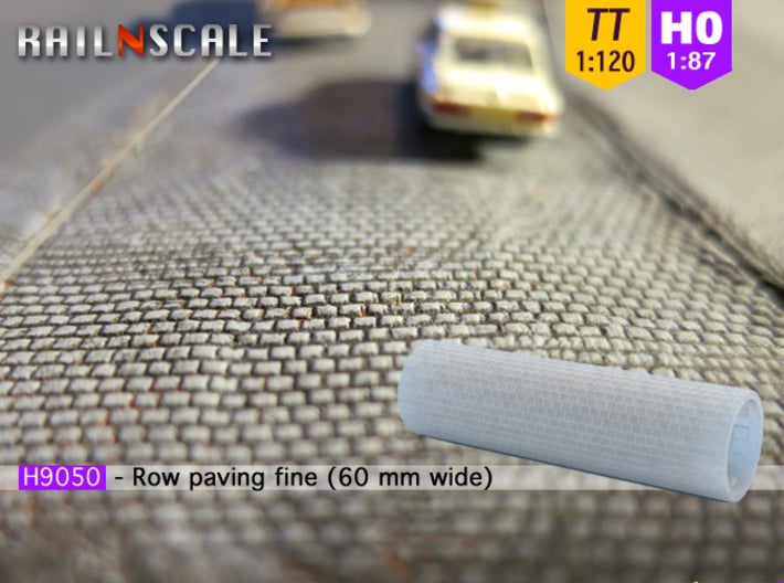 Row paving fine 60 mm wide (TT 1:120 - H0 1:87) 3d printed 