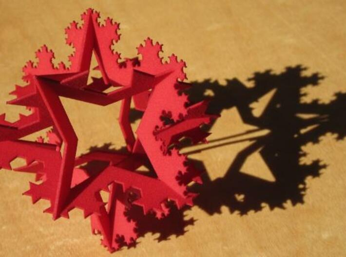 Koch Fractal Ornament 3d printed In the sun with shadow.