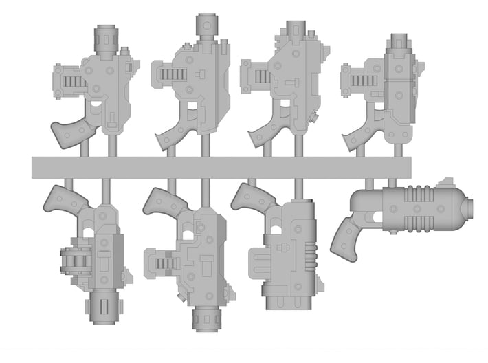 Pistols sprue (contains 8 different pistols) 3d printed