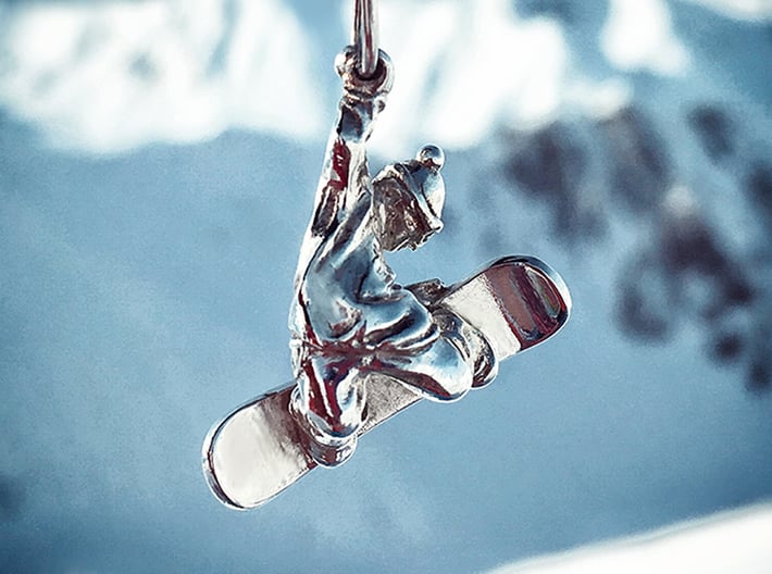 Sterling Silver 3D 20x19mm Snowboard Snowboarder Snow Ski Charm