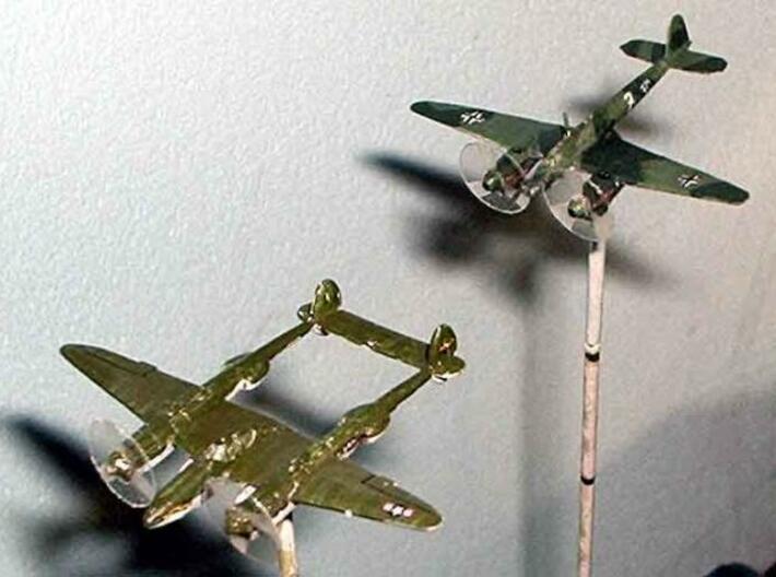 1/300 Focke-Wulf FW187 x 2 3d printed The model, painted, based and with propeller disks from thin plastic added, on the tail of a P-38 Lightning. Propeller disks and base not included.