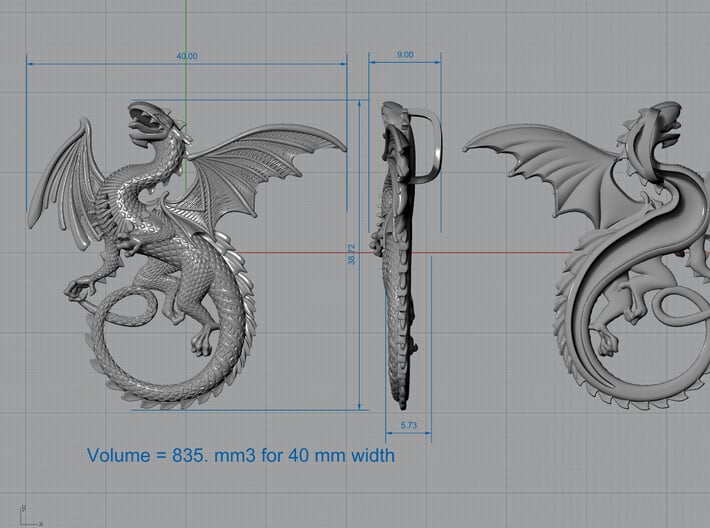 Whitby wyrm dragon pendant 3d printed 