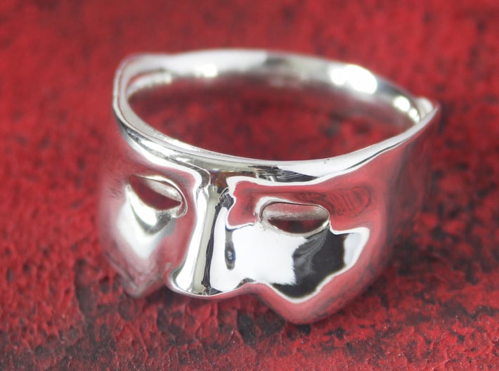 Mask Ring US size 9.25 3d printed Polished Silver