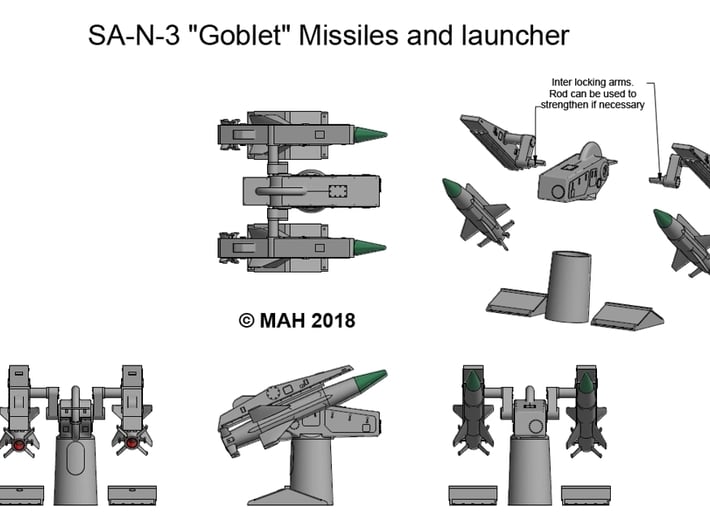 SA-N-3 "Goblet" Missiles and launcher 1/72 3d printed 