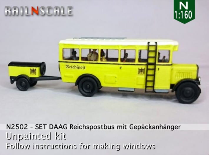 Reichspostbus mit Anhänger (N 1:160) 3d printed