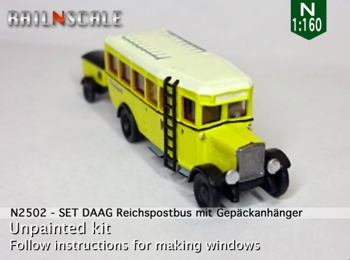 Reichspostbus mit Anhänger (N 1:160) 3d printed 