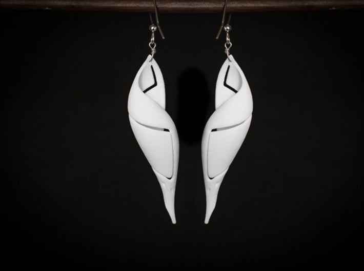 Signa Curve Earrings. 3d printed White Strong and Flexible,  This design can ordered as a set for earrings or single as a pendant. 