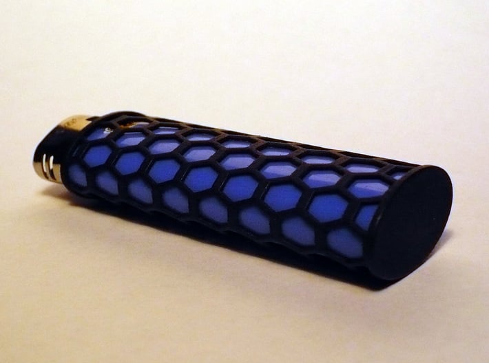 Honey Comb Lighter Case 3d printed Blue Bic