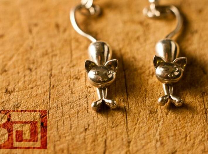 Kittens - earrings 3d printed Silver Polished