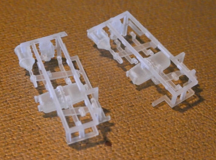 HO AB Brake System Kit WITHOUT Regulator 3d printed The parts are protected in large cage-like sprues.  The best way to begin removing the parts is to cut the main cage into its individual brake system sprues.