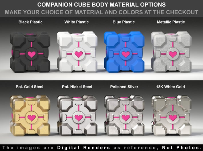 Portal ® Companion Cube Ring Box 3d printed The Coloured Hearts and the Ring Holder are sold separately in the shop!