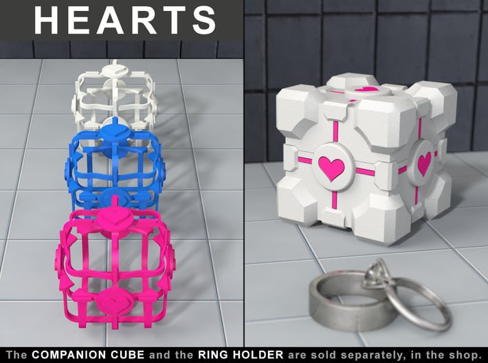 Portal ® "Hearts" for the Companion Cube Ring Box 3d printed The Ring Box and Ring Holder are sold separately in the shop!