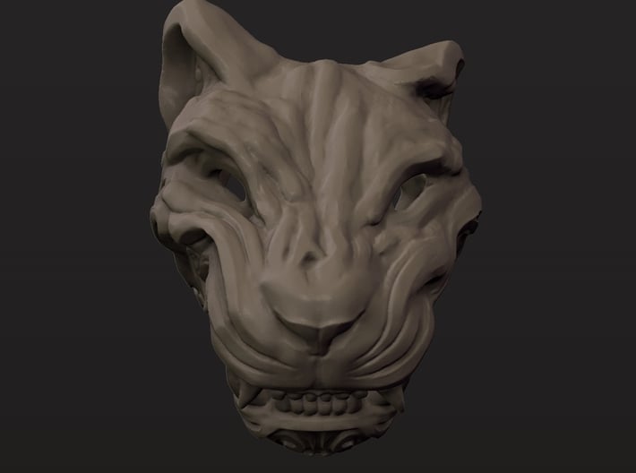 Oni-Tiger Miniature Decorative Noh Mask 3d printed Front Clay Render