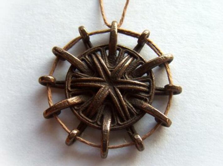 Tentacle Rosette Pendant 3d printed In antique bronze glossy