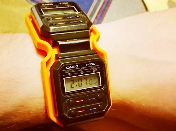 Ripley Watch Surround 3d printed Two Casio F-100 not included. Photo from Shapeways user tchalikias.