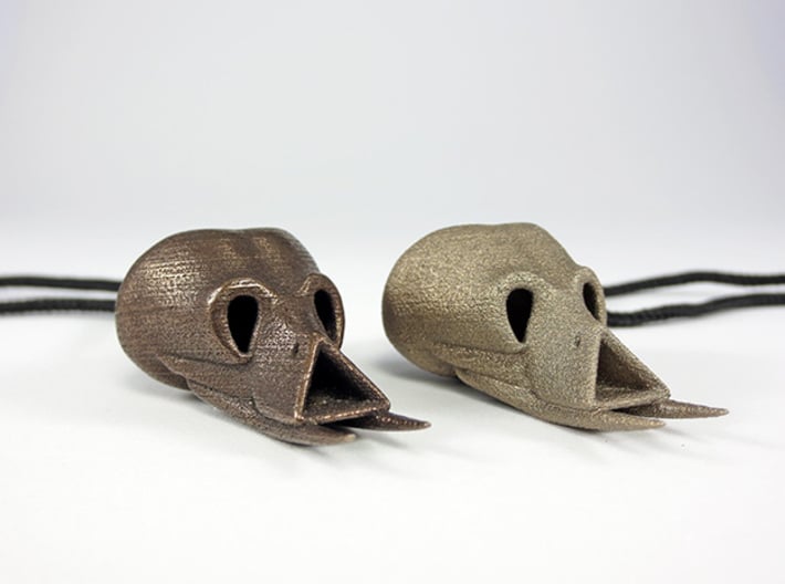 Alien Skull Pendant (40 mm H) 3d printed Polished Bronze Steel - Stainless Steel