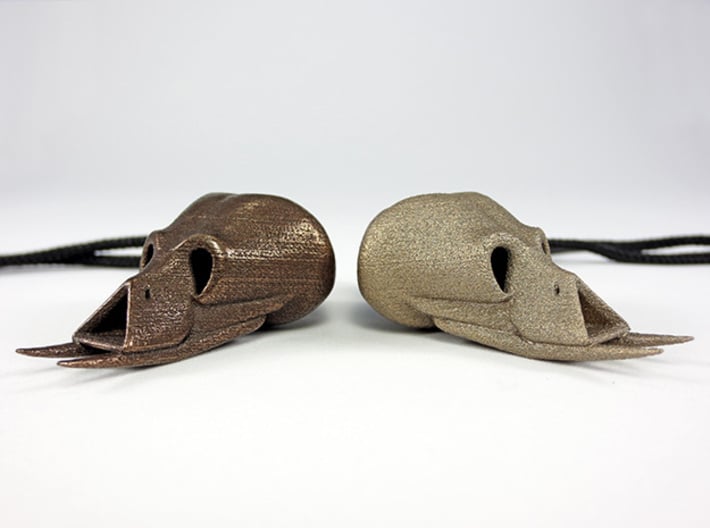 Alien Skull Pendant (40 mm H) 3d printed Polished Bronze Steel - Stainless Steel